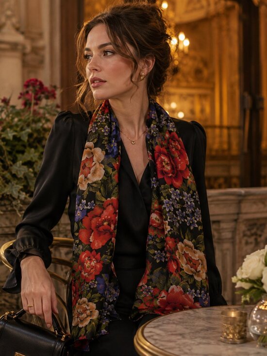Accessories - Vintage Romantic Floral Scarf | Dark Botanical Opera Garden Style